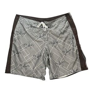 Joe Boxer Mens Board Shorts Octopus‎ Plaid Print Brown White XL